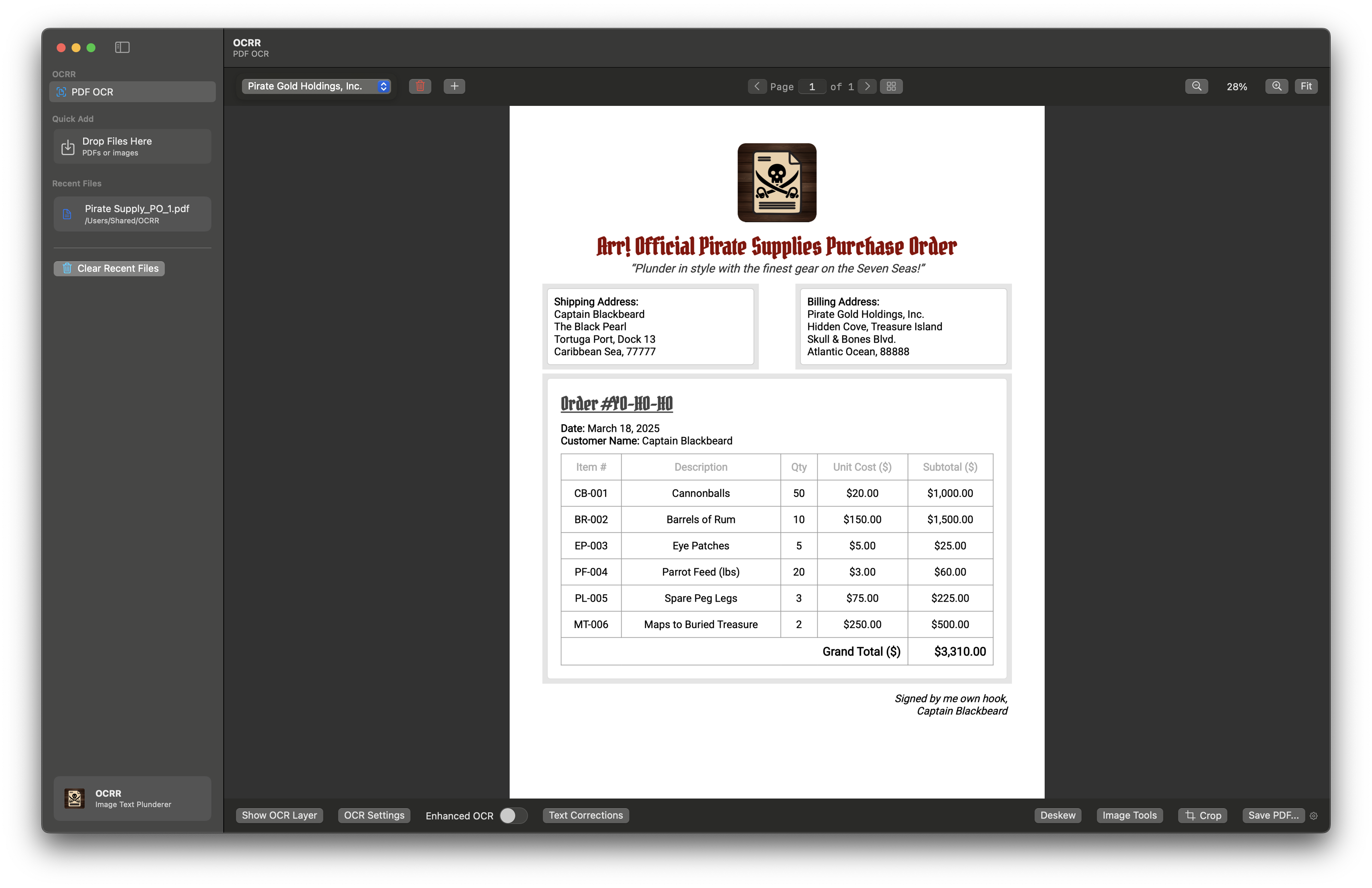 OCRR Main Interface