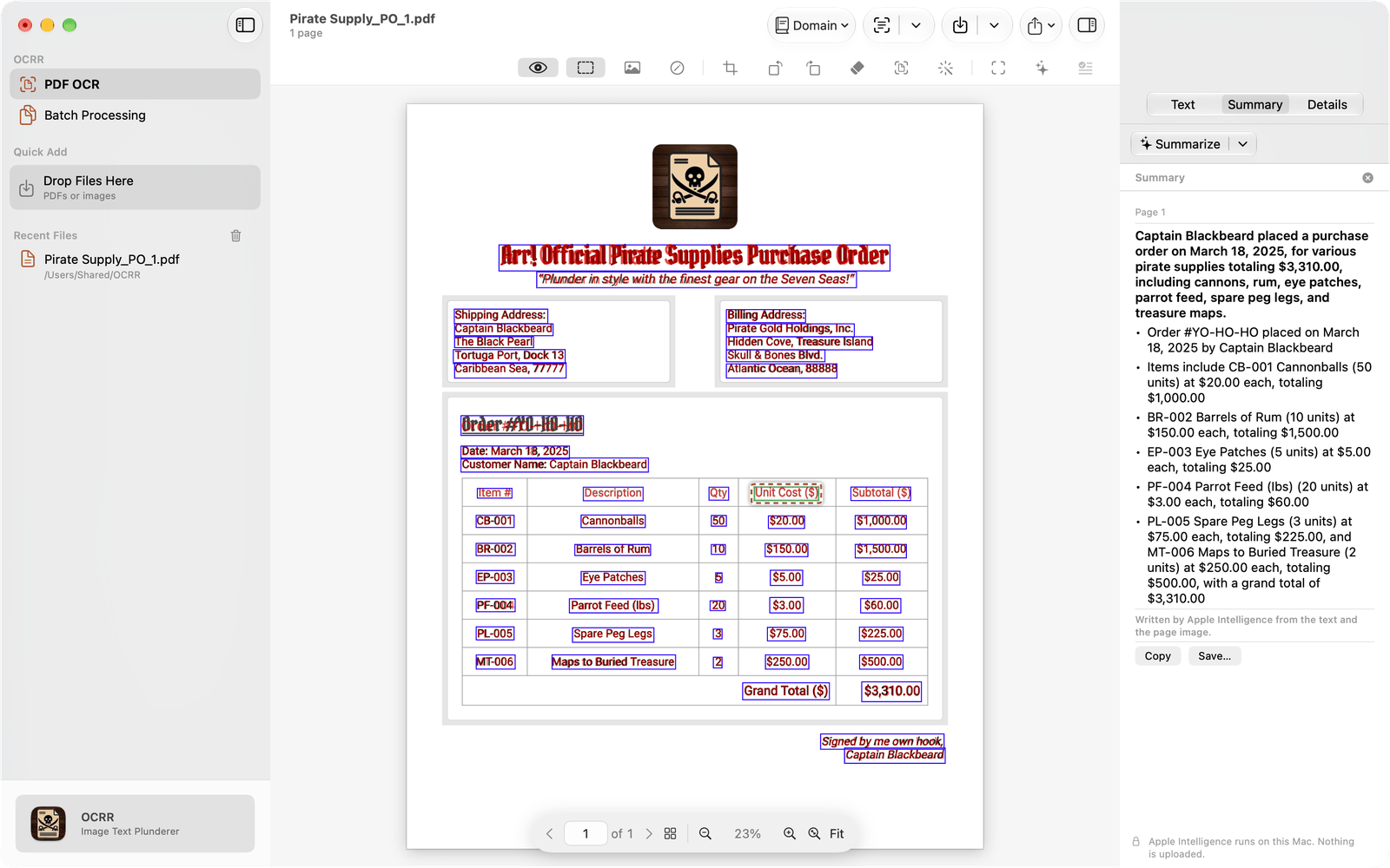 A summary of the page, written by Apple Intelligence on the Mac